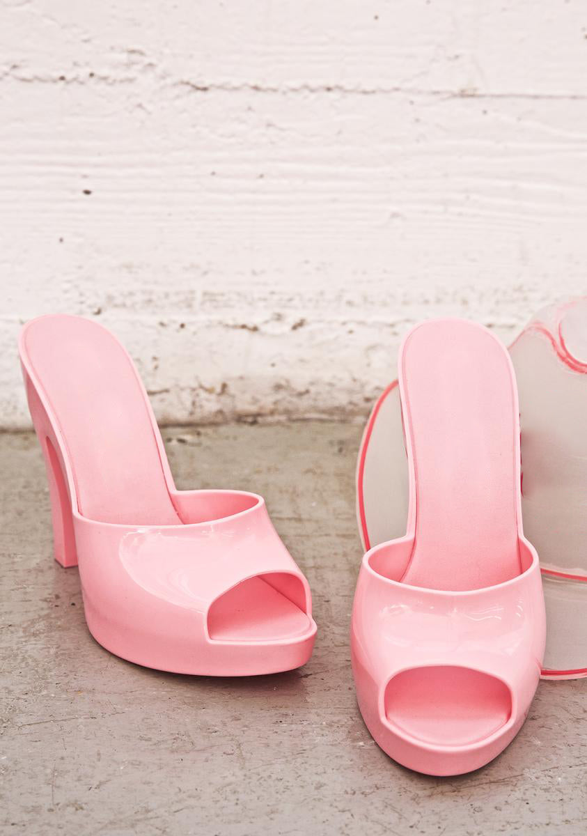 Women's Y2K Barbie Pink Platform Heel Mules