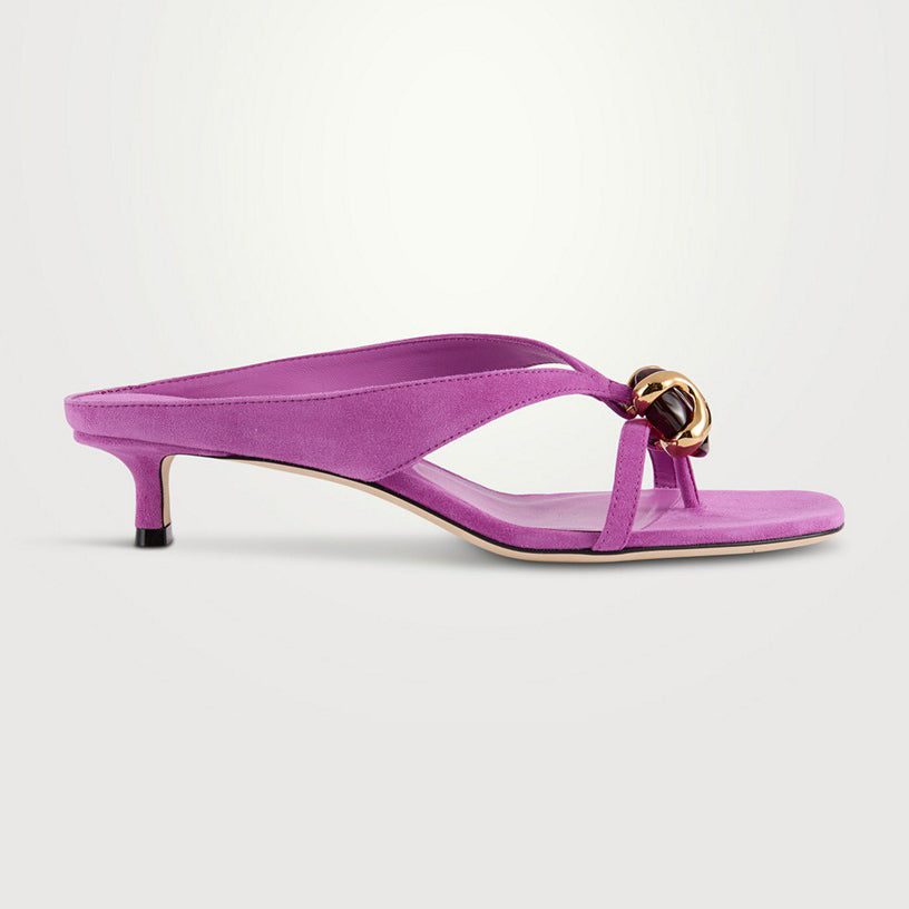 Ladies' Suede Gem-Embellished Kitten Heel Thong Mules