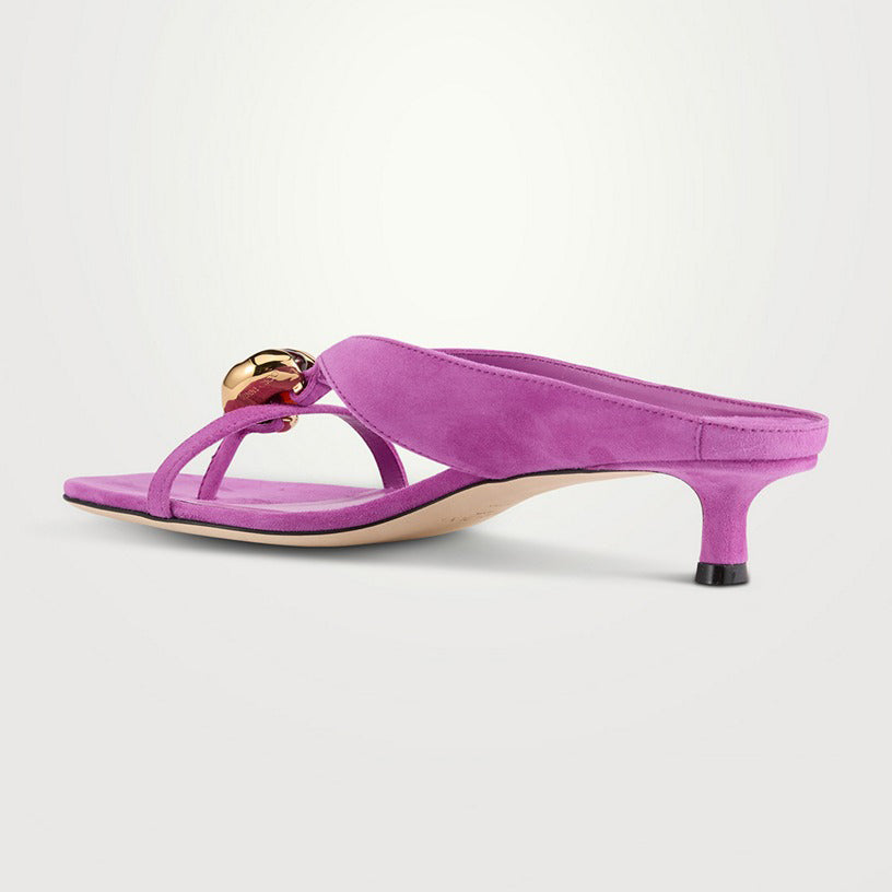 Ladies' Suede Gem-Embellished Kitten Heel Thong Mules