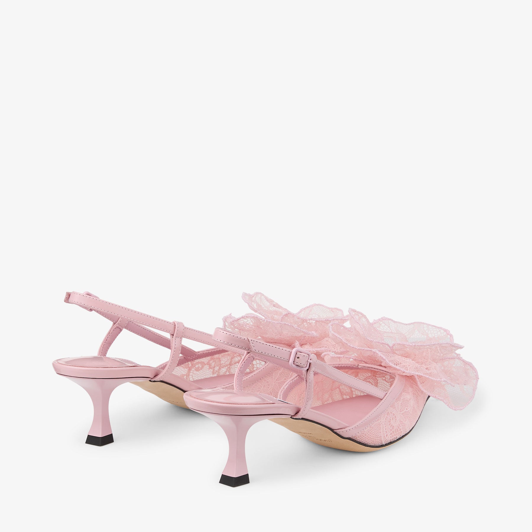 Women's Pink Lace Flower Slingback Kitten Heels