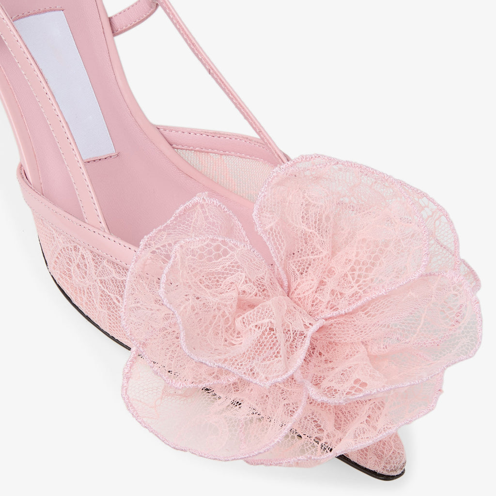 Women's Pink Lace Flower Slingback Kitten Heels