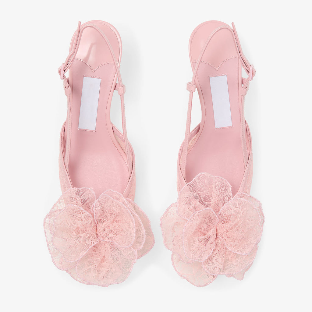 Women's Pink Lace Flower Slingback Kitten Heels