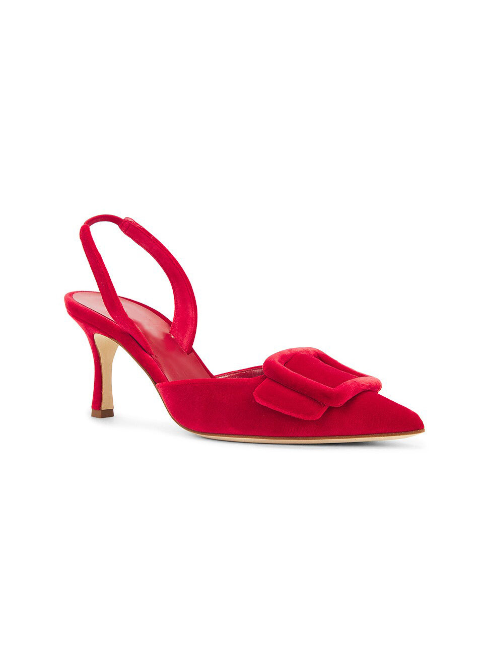 Ladies' Red Suede Buckle-Front Slingback Kitten Heels