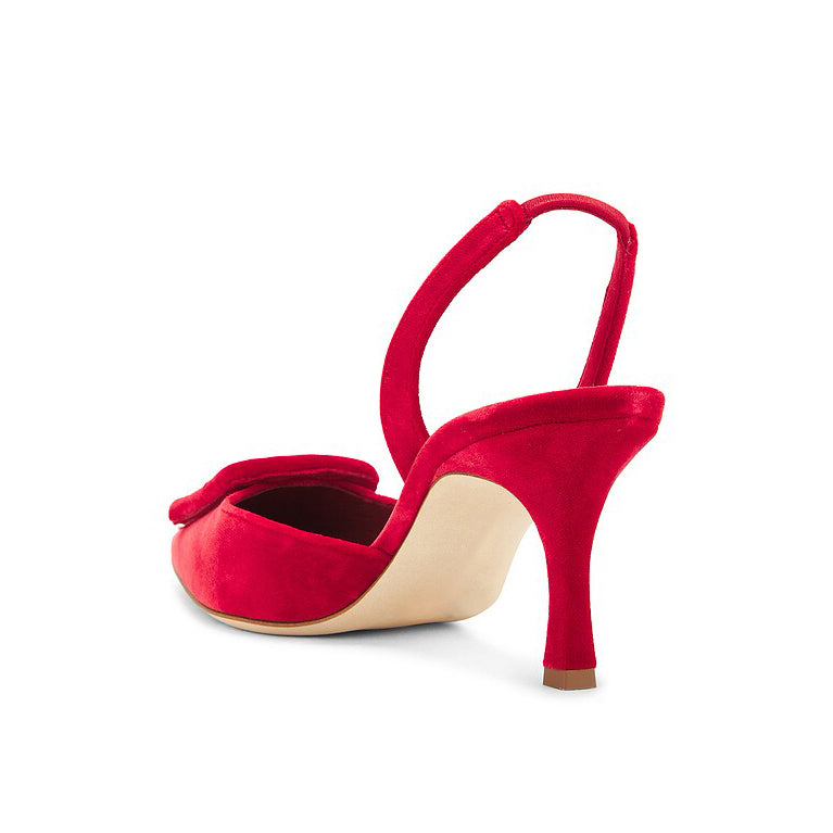 Ladies' Red Suede Buckle-Front Slingback Kitten Heels