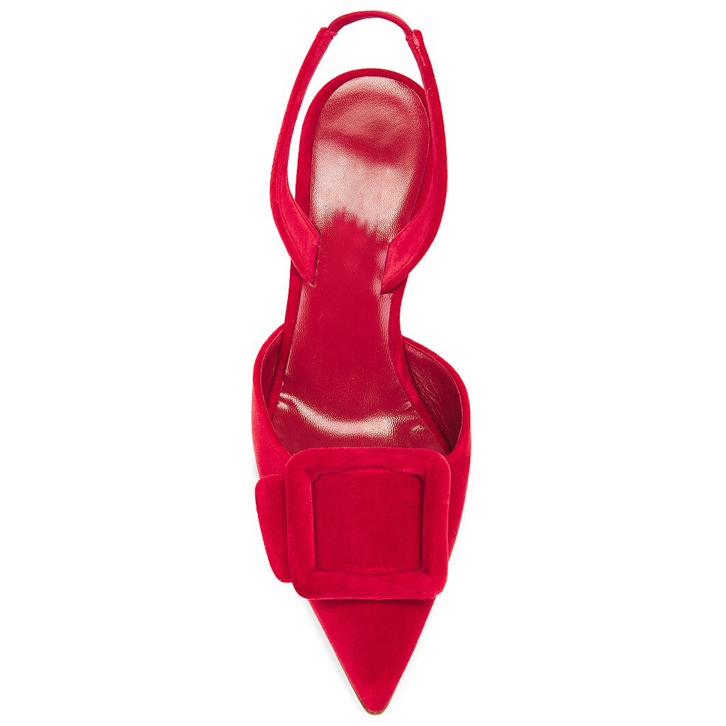 Ladies' Red Suede Buckle-Front Slingback Kitten Heels