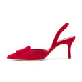 Ladies' Red Suede Buckle-Front Slingback Kitten Heels