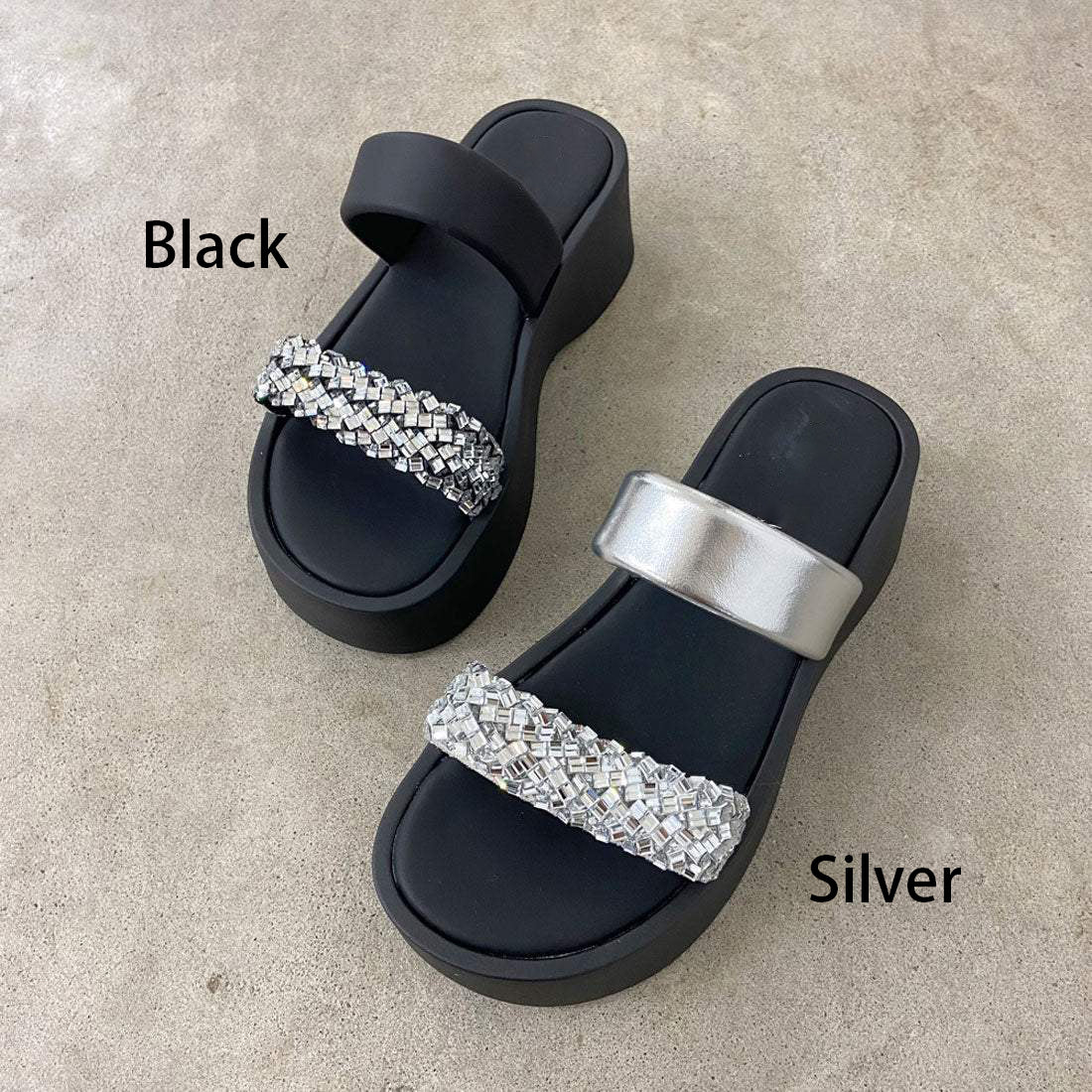 Ladies' Rhinestone Embellished Platform Slide Sandals
