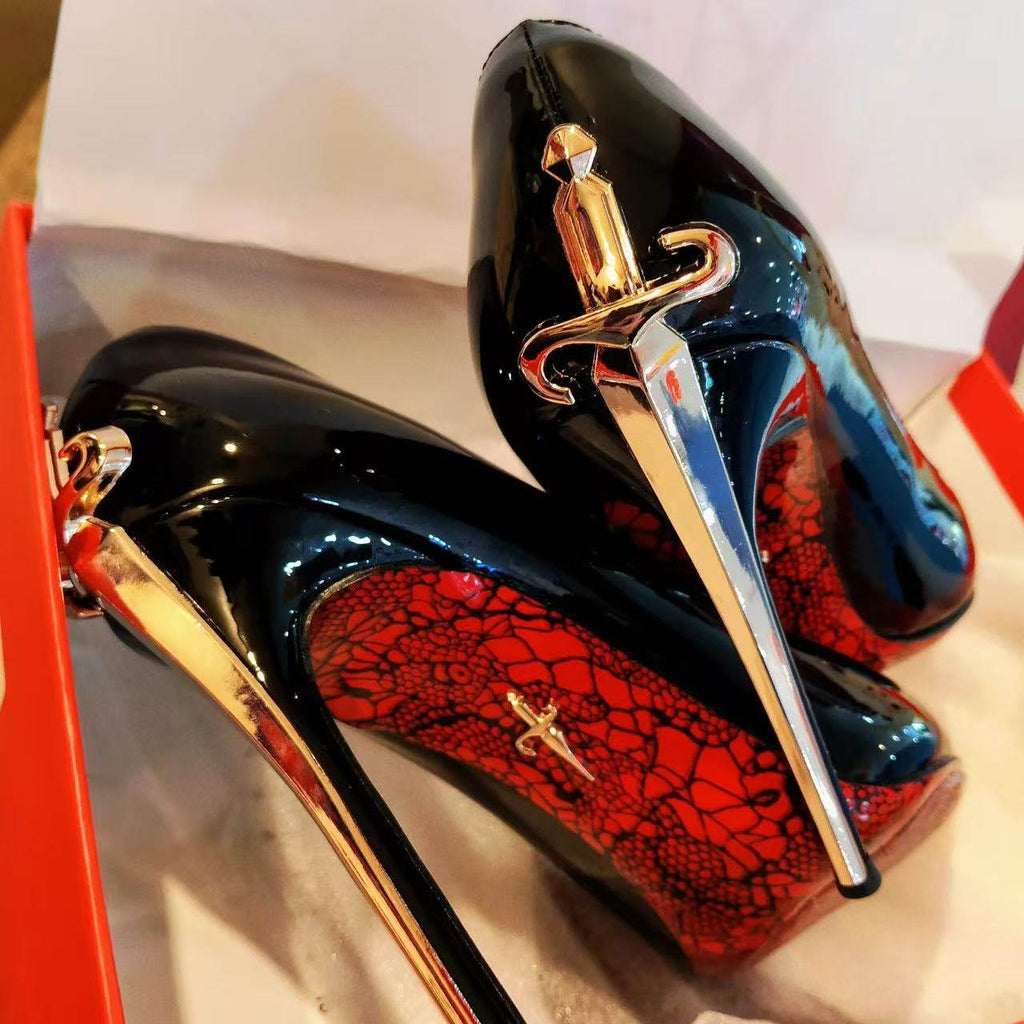 Ladies' Patent Leather Sword-Heel Stiletto Pumps