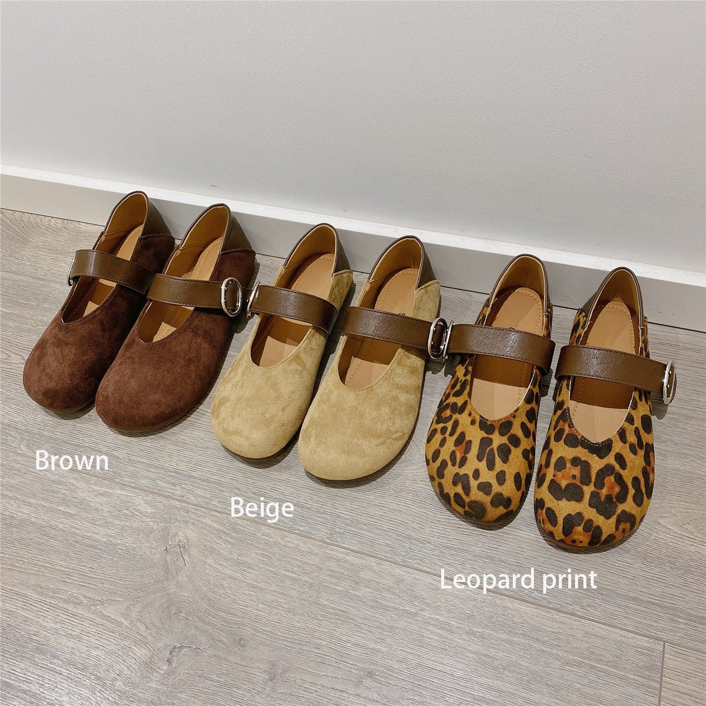 Ladies' Suede & Leopard Print Mary Jane Flats