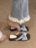 Ladies' Lace Trim Bow Wedge Slide Sandals