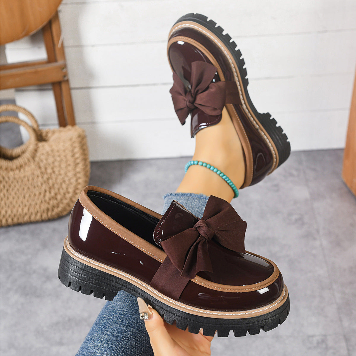 Ladies' Patent Bow Chunky Loafers
