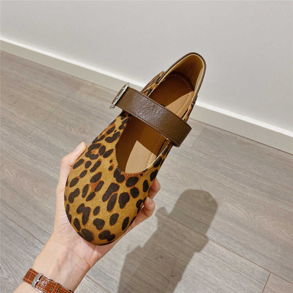 Ladies' Suede & Leopard Print Mary Jane Flats