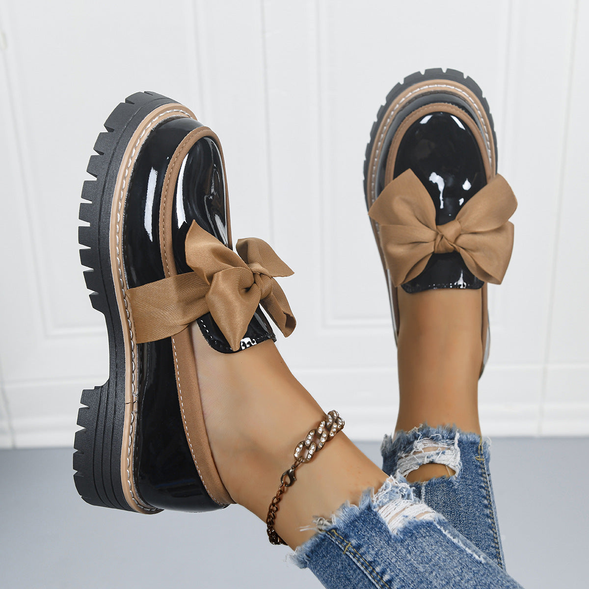 Ladies' Patent Bow Chunky Loafers
