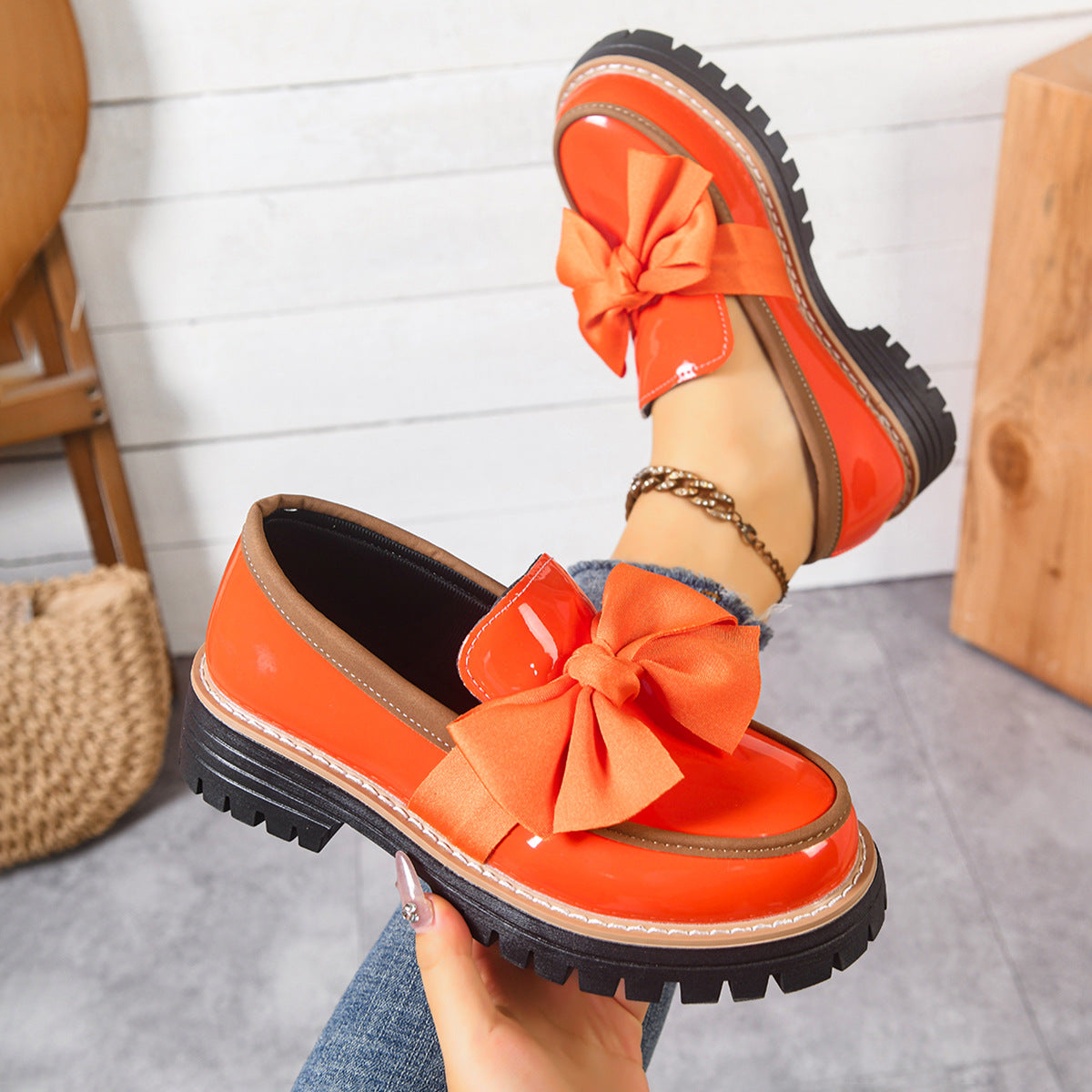 Ladies' Patent Bow Chunky Loafers