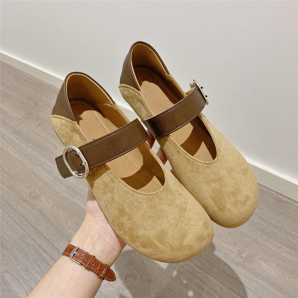 Ladies' Suede & Leopard Print Mary Jane Flats