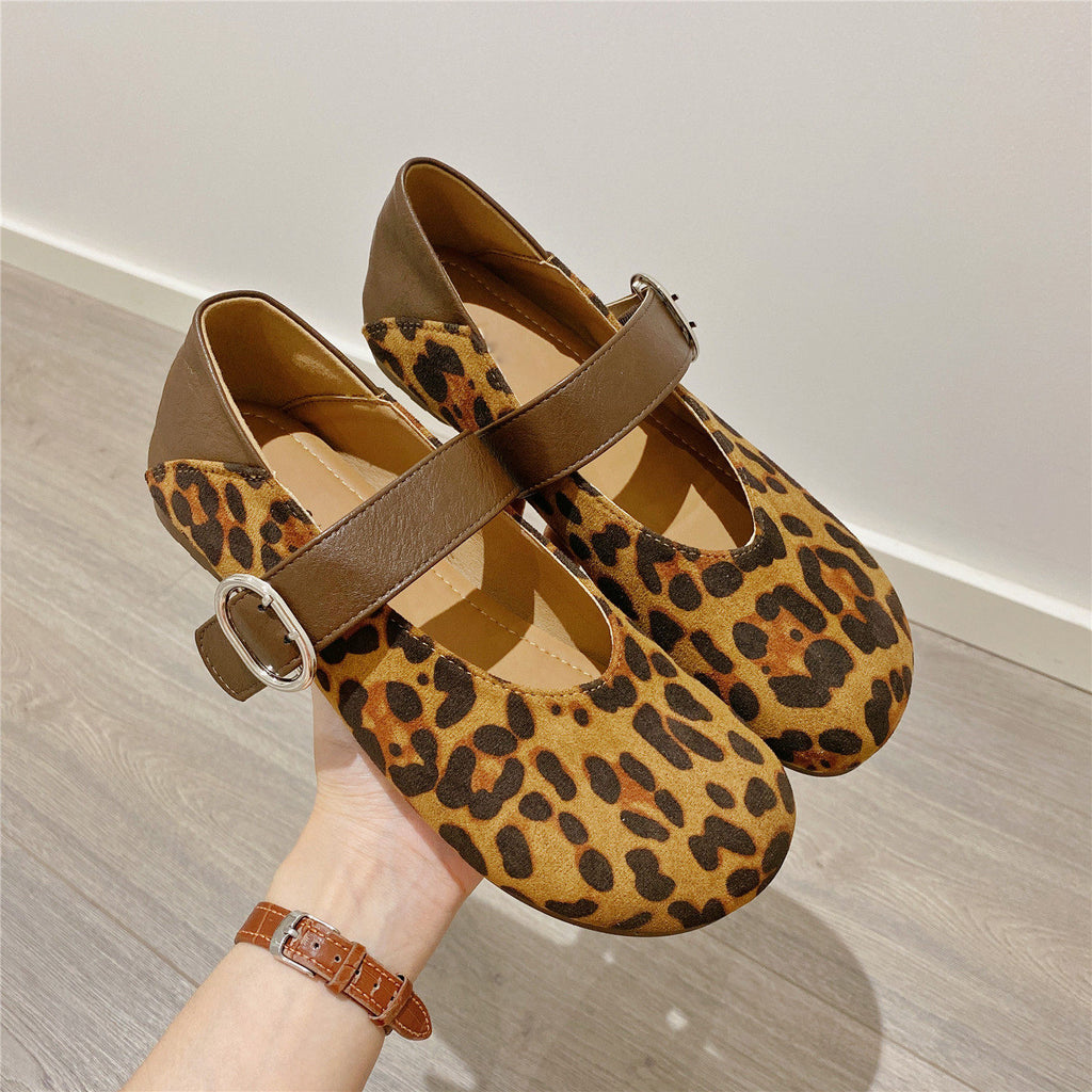 Ladies' Suede & Leopard Print Mary Jane Flats