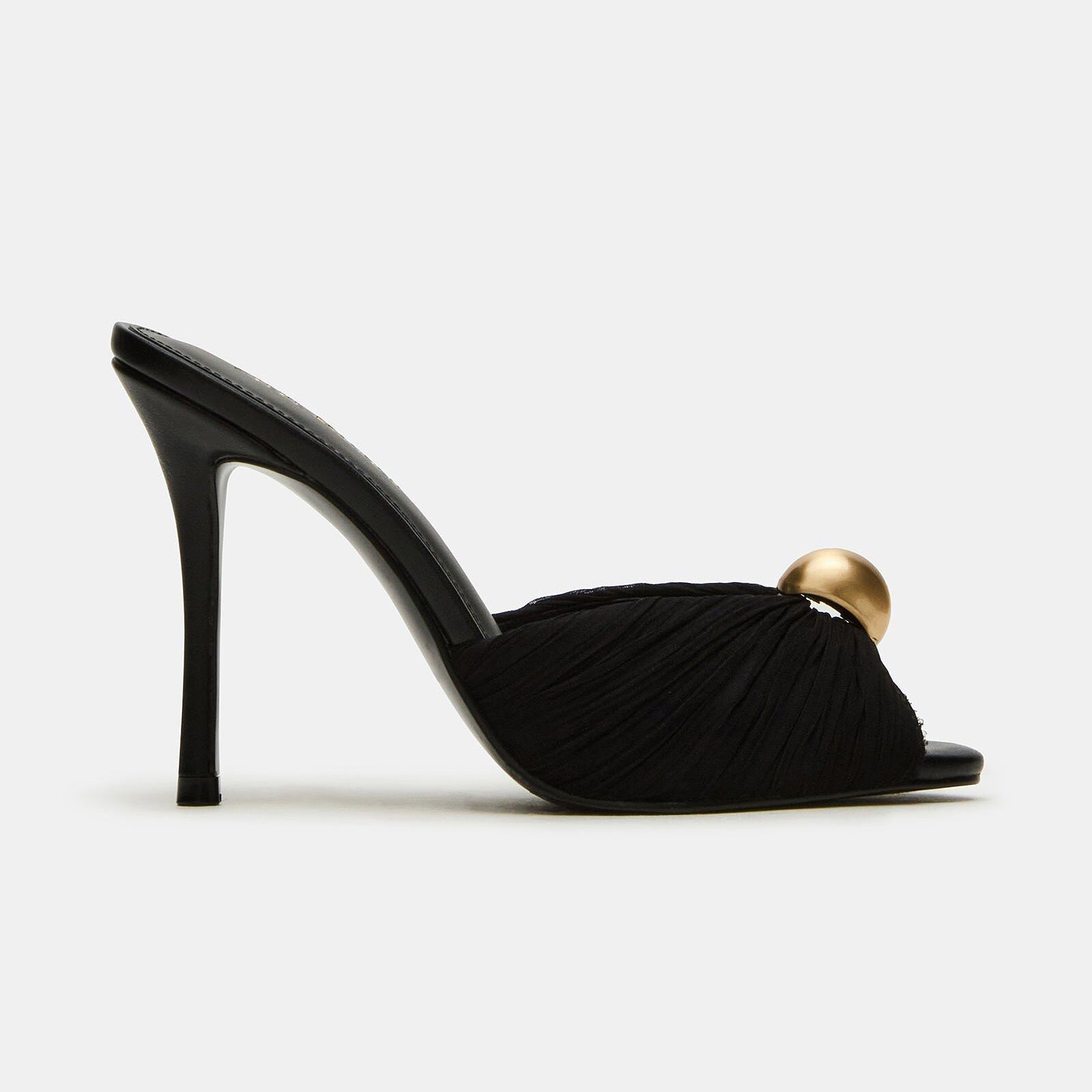 Metallic Button Ruched Stiletto Heeled Mules