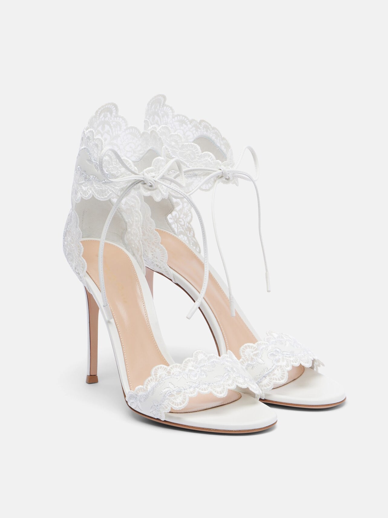 Ladies' White Lace Ankle Tie Stiletto Heel Sandals