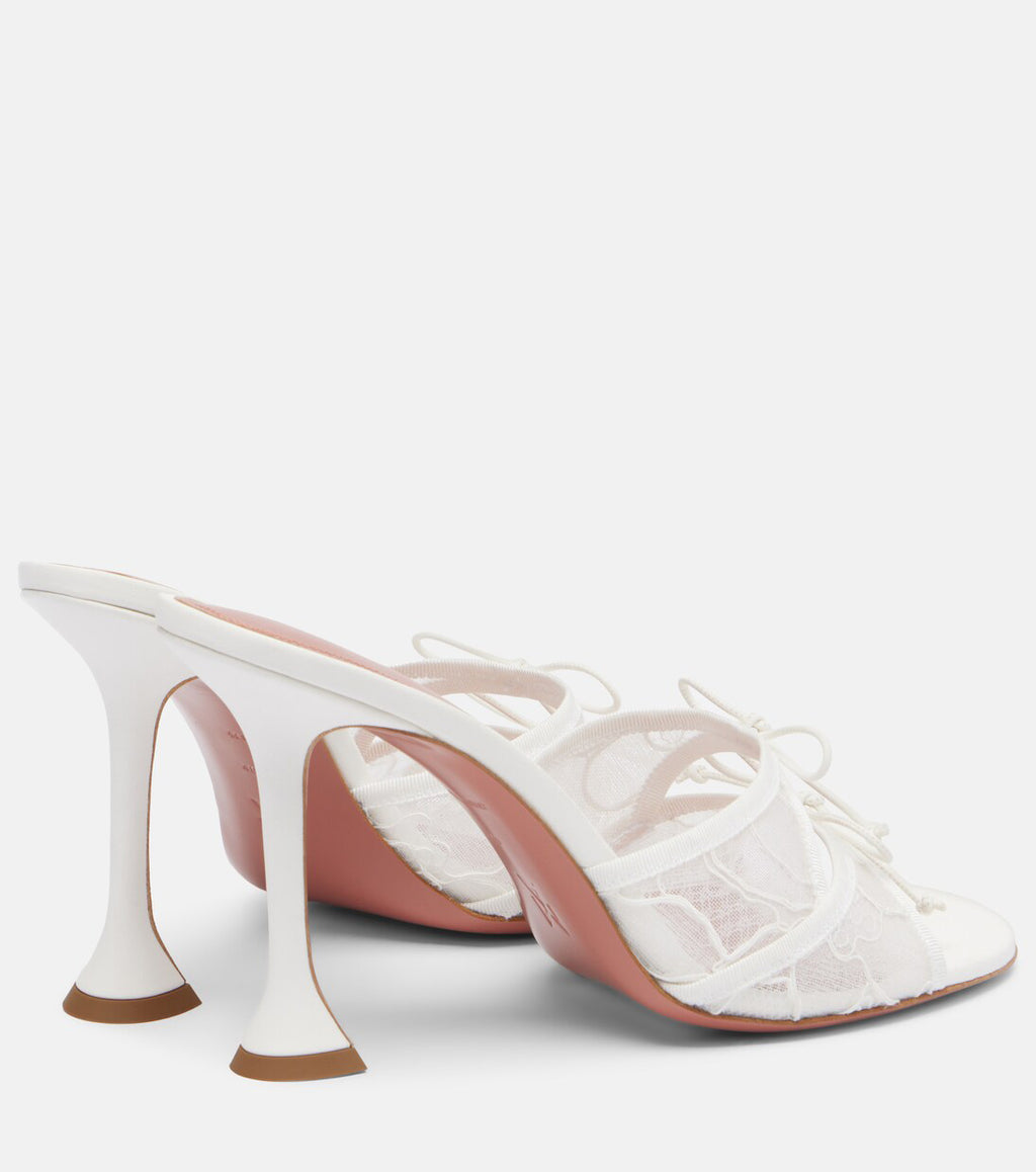 Ladies' Lace Bow Detail Sculptural Heel Mule Sandals