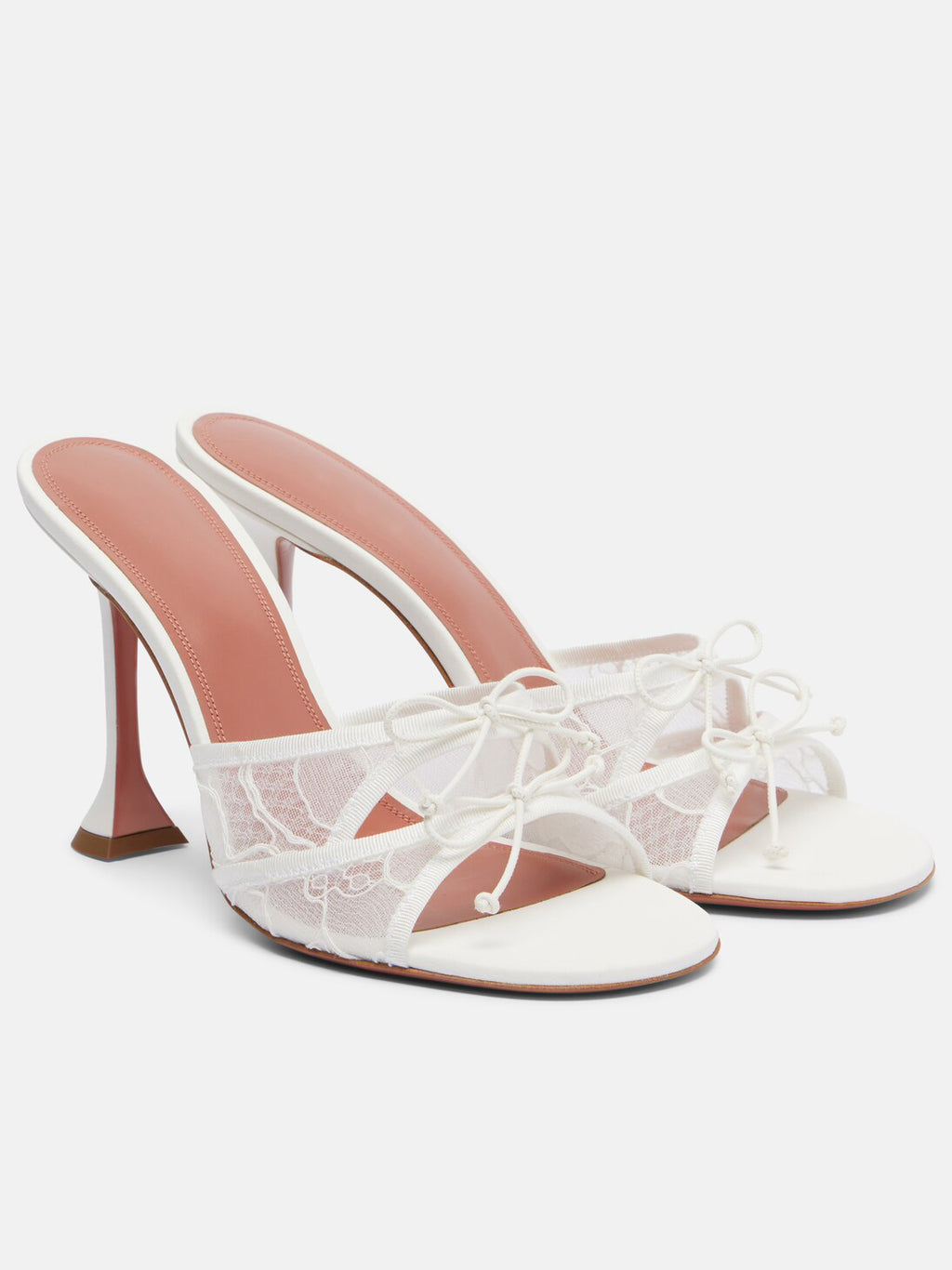 Ladies' Lace Bow Detail Sculptural Heel Mule Sandals