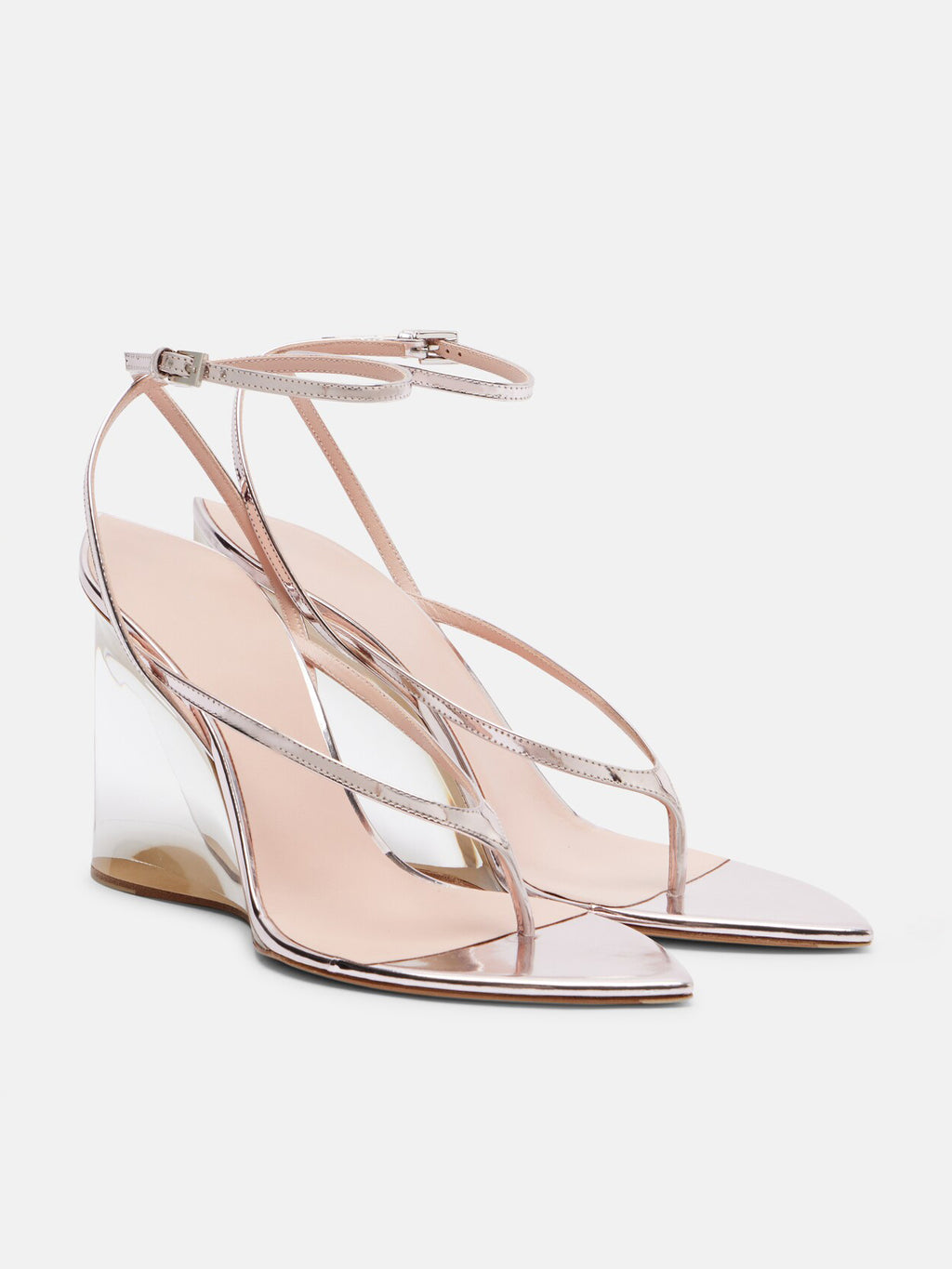 Metallic Thong Wedge Sandals with Clear Heel