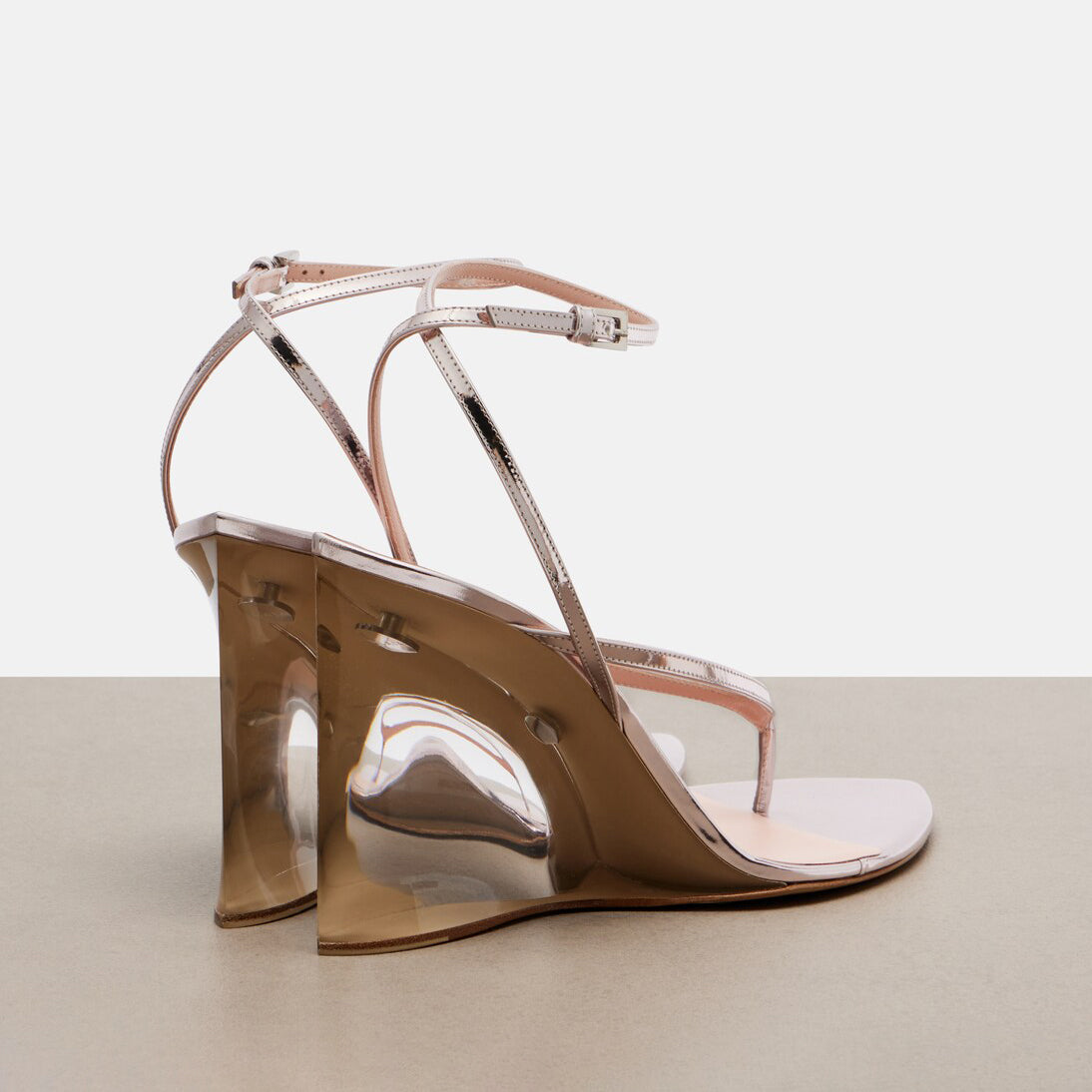 Metallic Thong Wedge Sandals with Clear Heel