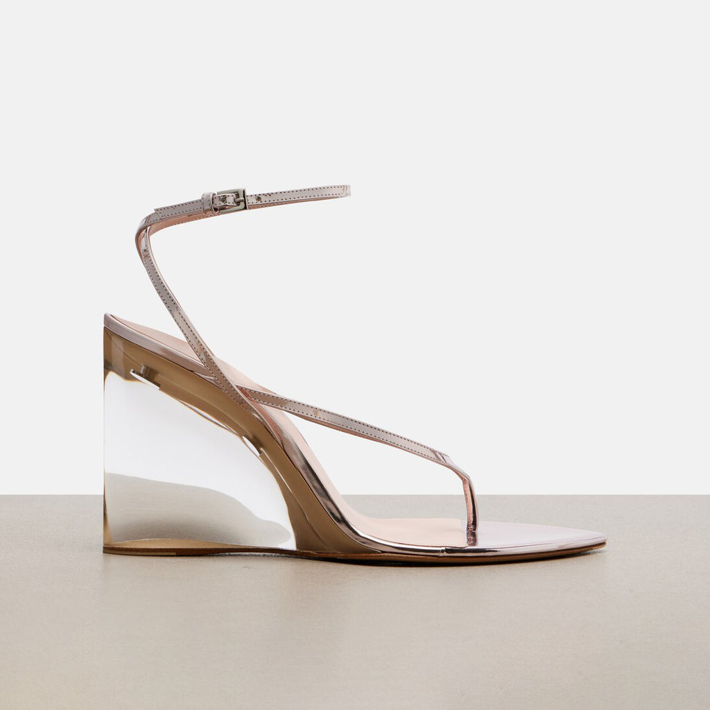 Metallic Thong Wedge Sandals with Clear Heel