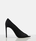 Women's Suede Peep-Toe Stiletto Pumps with PVC Strap