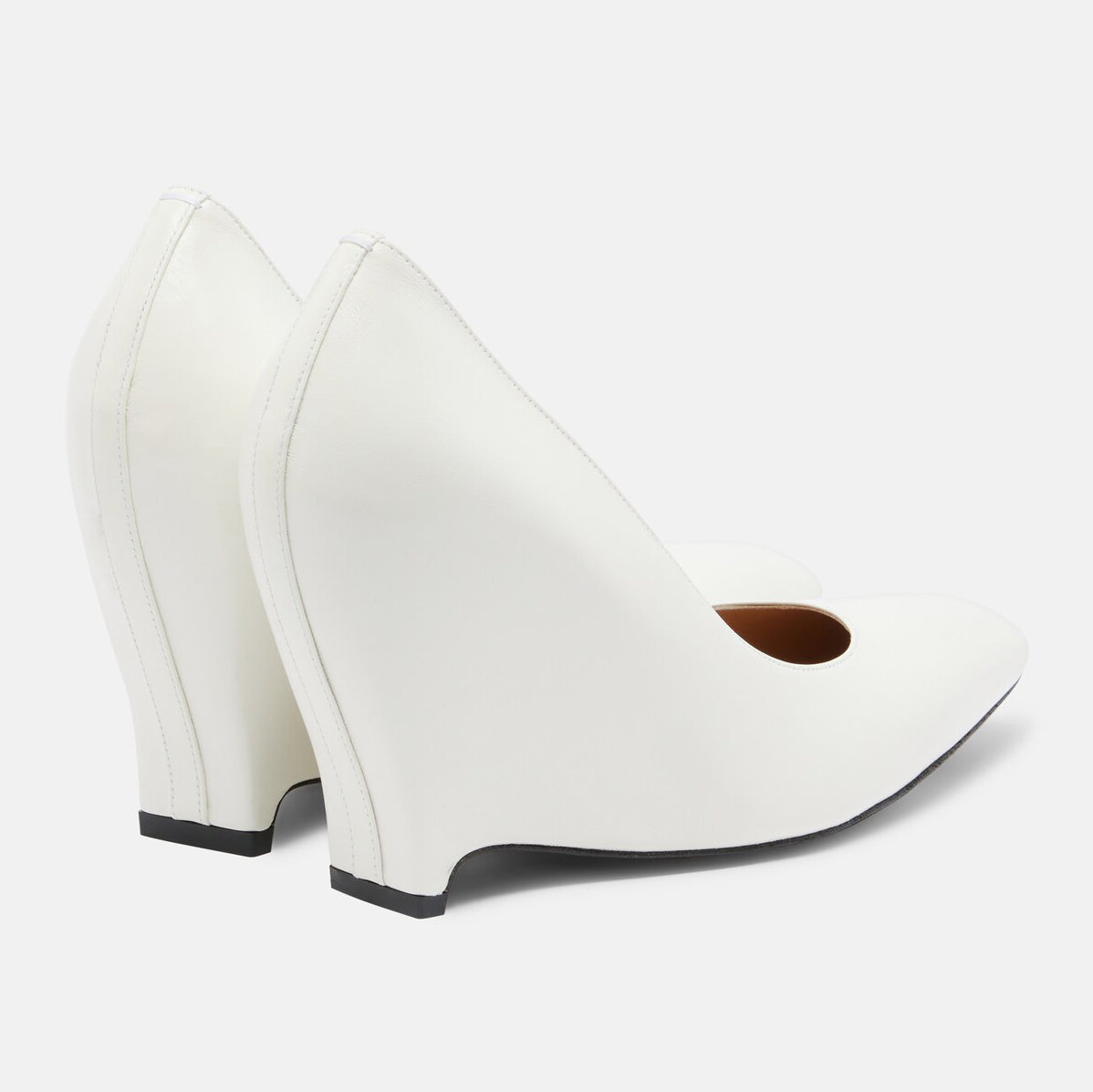 Ladies' White Leather Pointed Toe Wedge Pumps