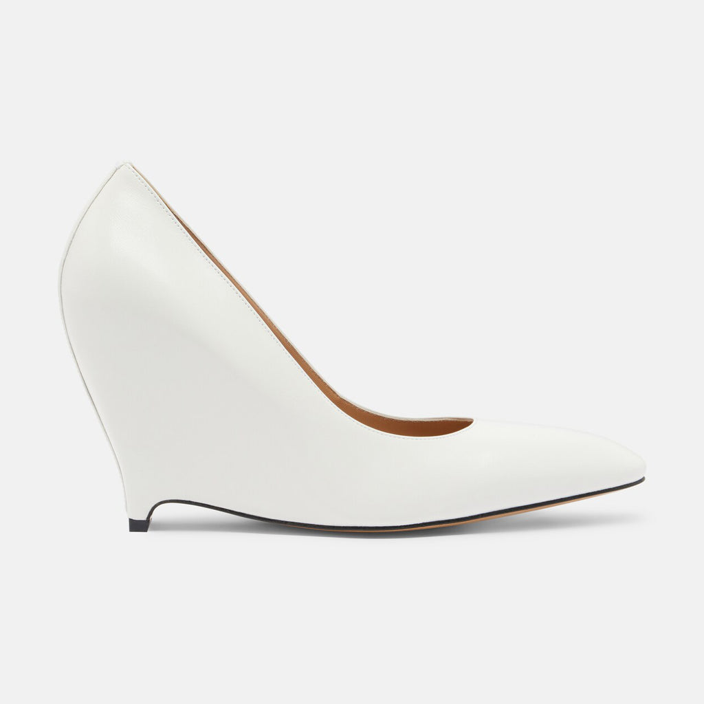 Ladies' White Leather Pointed Toe Wedge Pumps