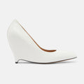 Ladies' White Leather Pointed Toe Wedge Pumps
