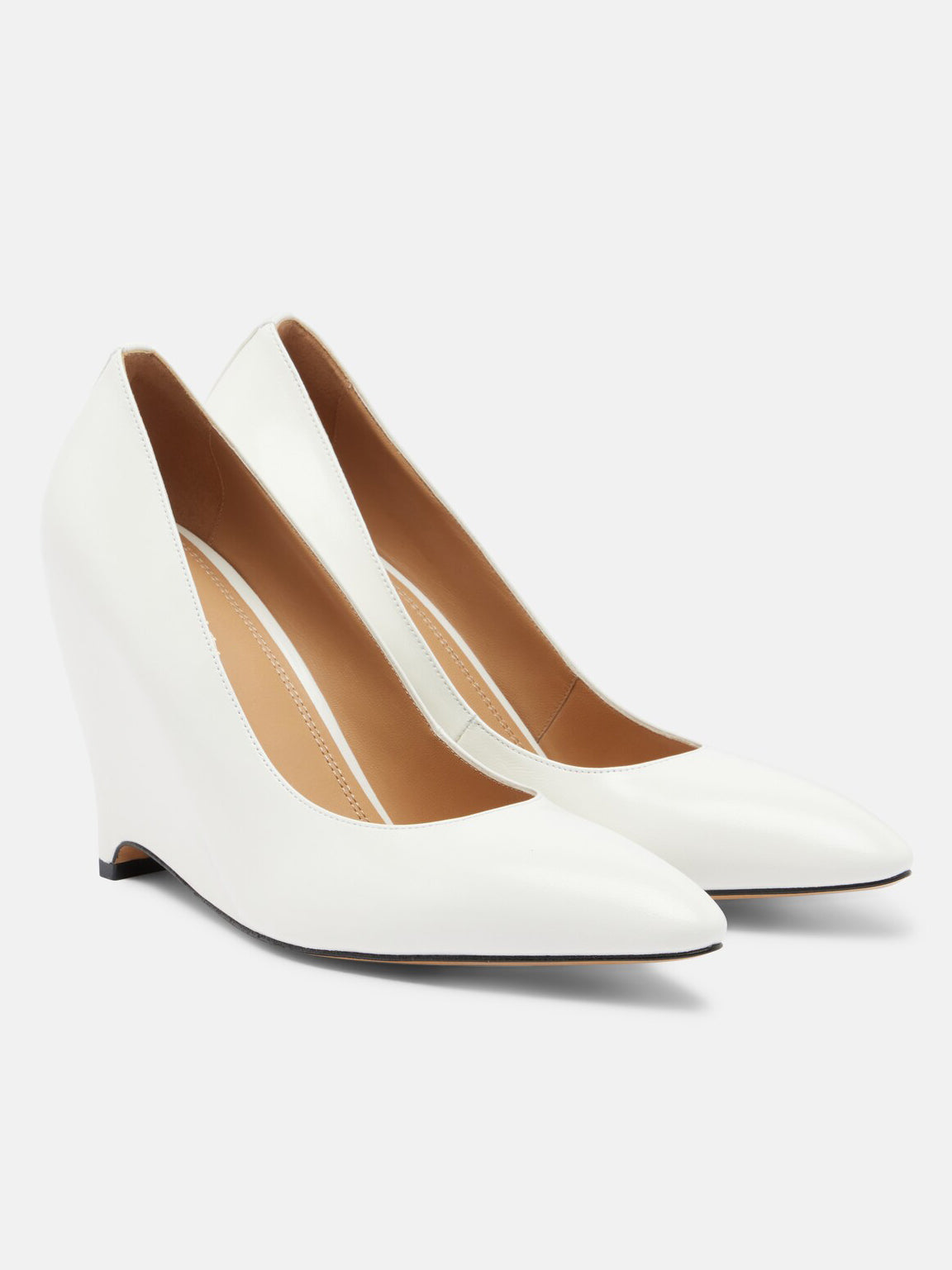 Ladies' White Leather Pointed Toe Wedge Pumps