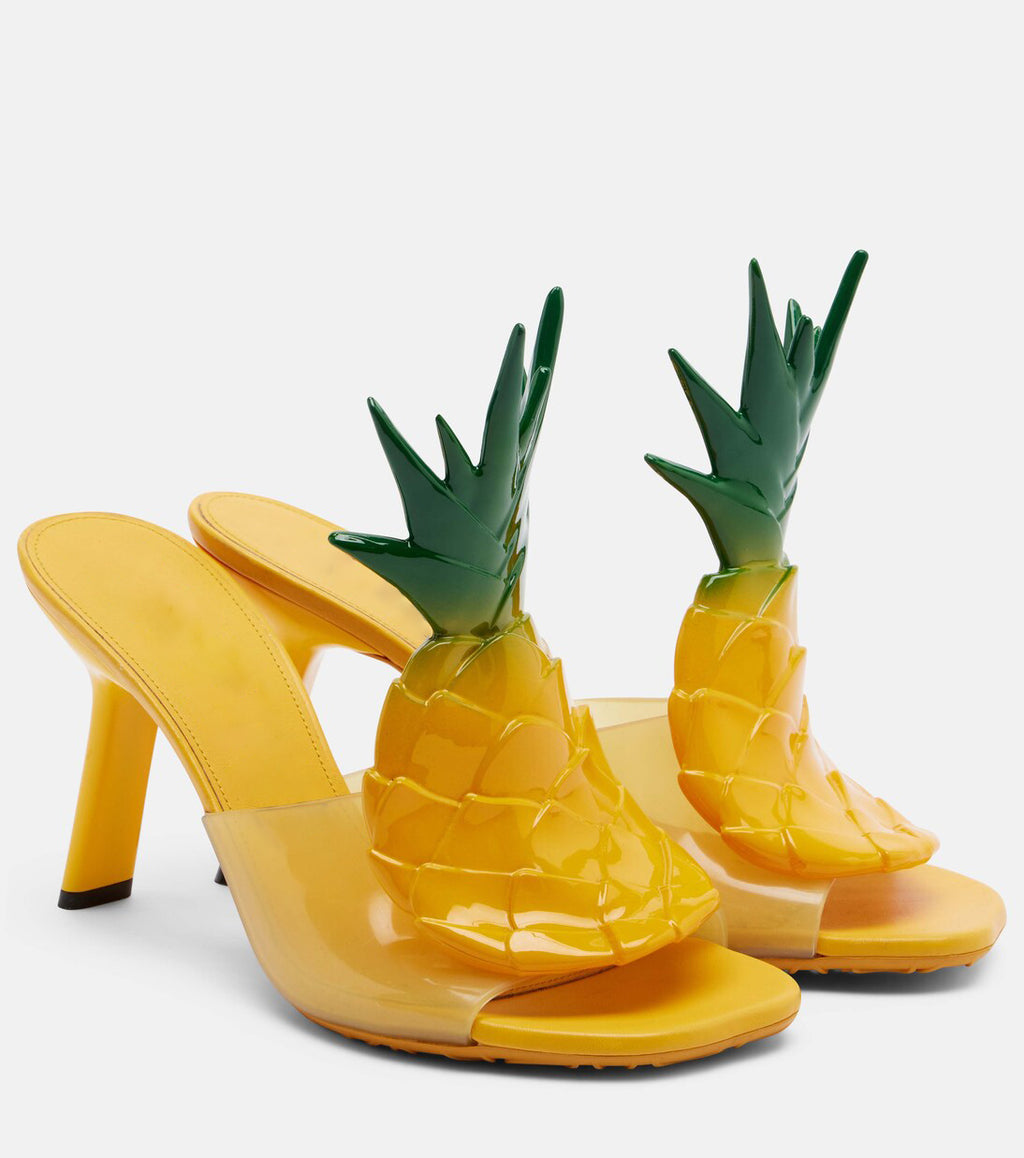 Women's Novelty Pineapple-Embellished PVC Heel Mules