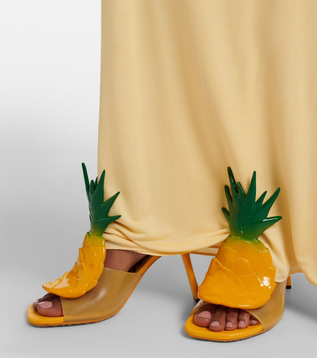 Women's Novelty Pineapple-Embellished PVC Heel Mules