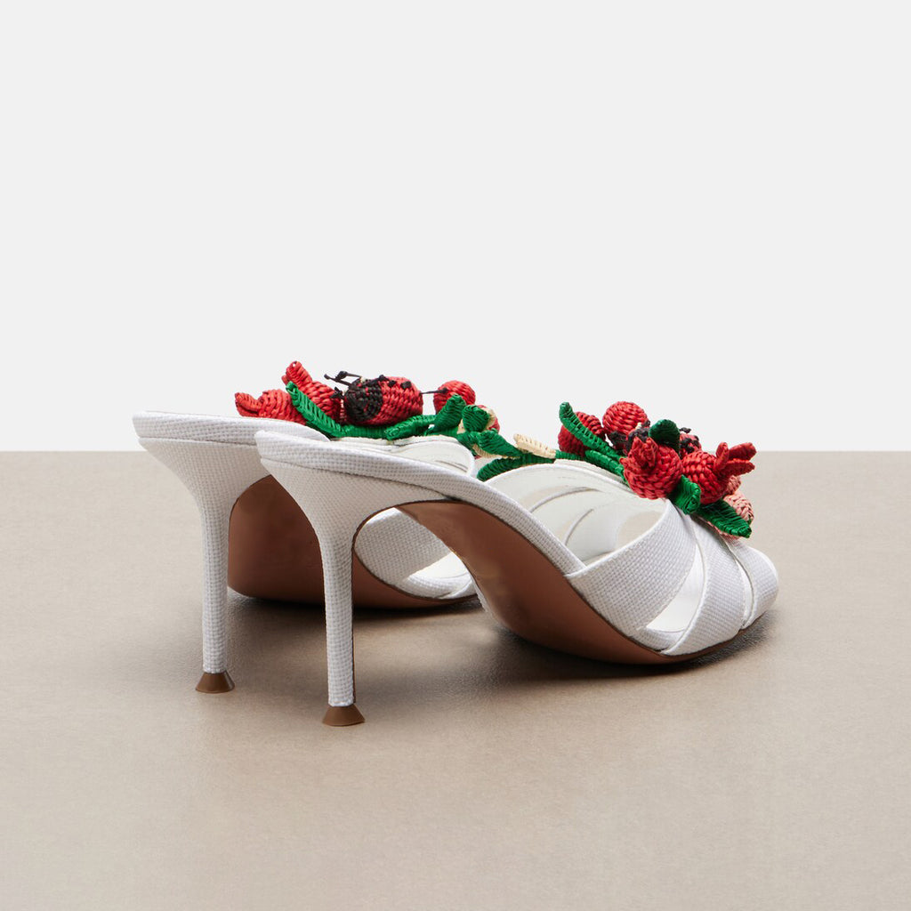 Ladies' Woven Fruit & Ladybug Appliqué Stiletto Mule Sandals