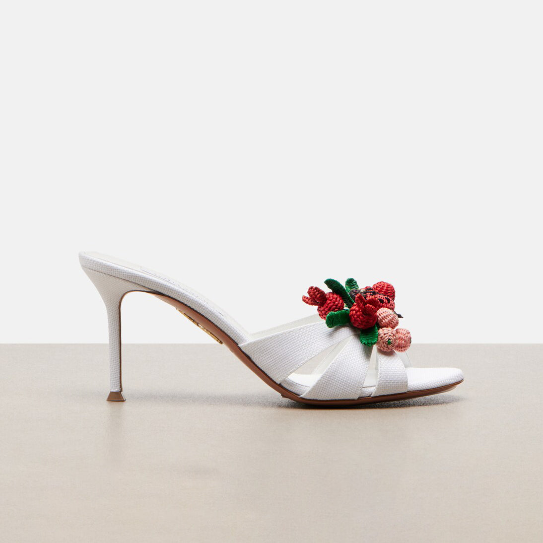 Ladies' Woven Fruit & Ladybug Appliqué Stiletto Mule Sandals