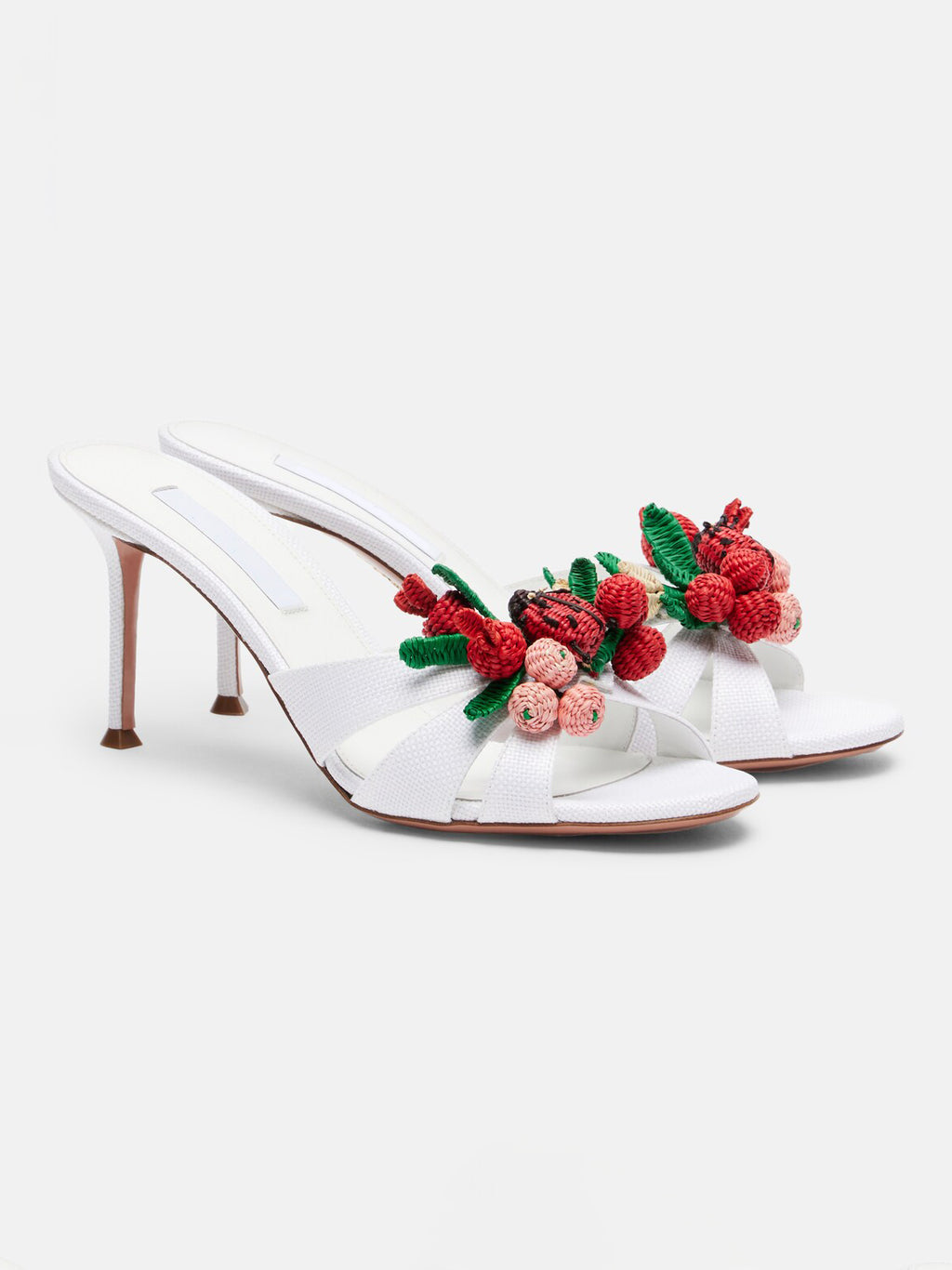 Ladies' Woven Fruit & Ladybug Appliqué Stiletto Mule Sandals