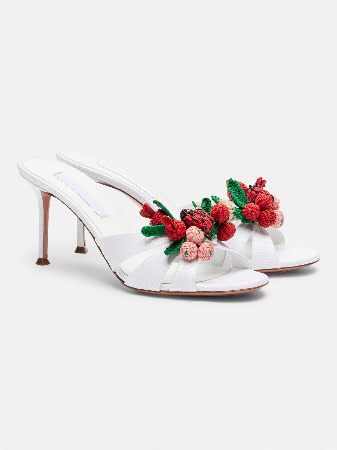 Ladies' Woven Fruit & Ladybug Appliqué Stiletto Mule Sandals