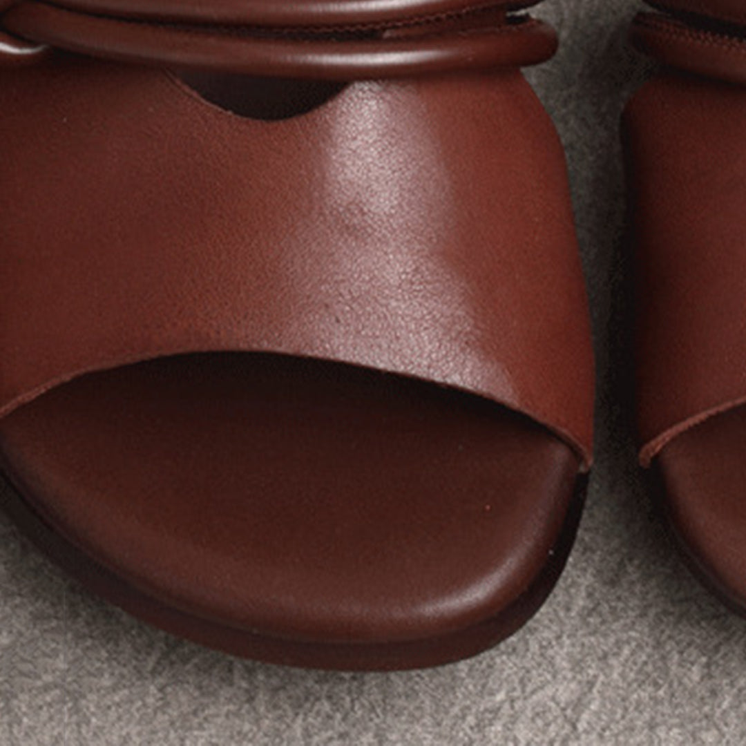 Genuine Leather Knot Strap Open-Toe Flat Sandals