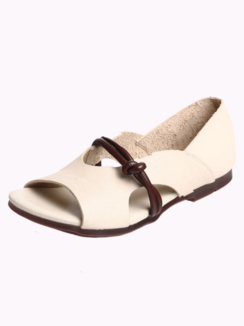 Genuine Leather Knot Strap Open-Toe Flat Sandals