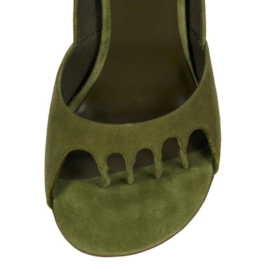 Ladies' Suede Scalloped Open-Toe Stiletto Heel Pumps