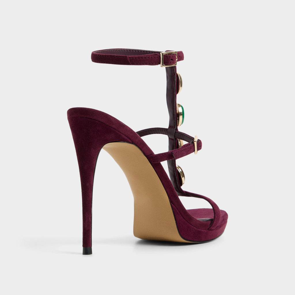 Ladies' Gem-Embellished Suede Platform Heel Sandals