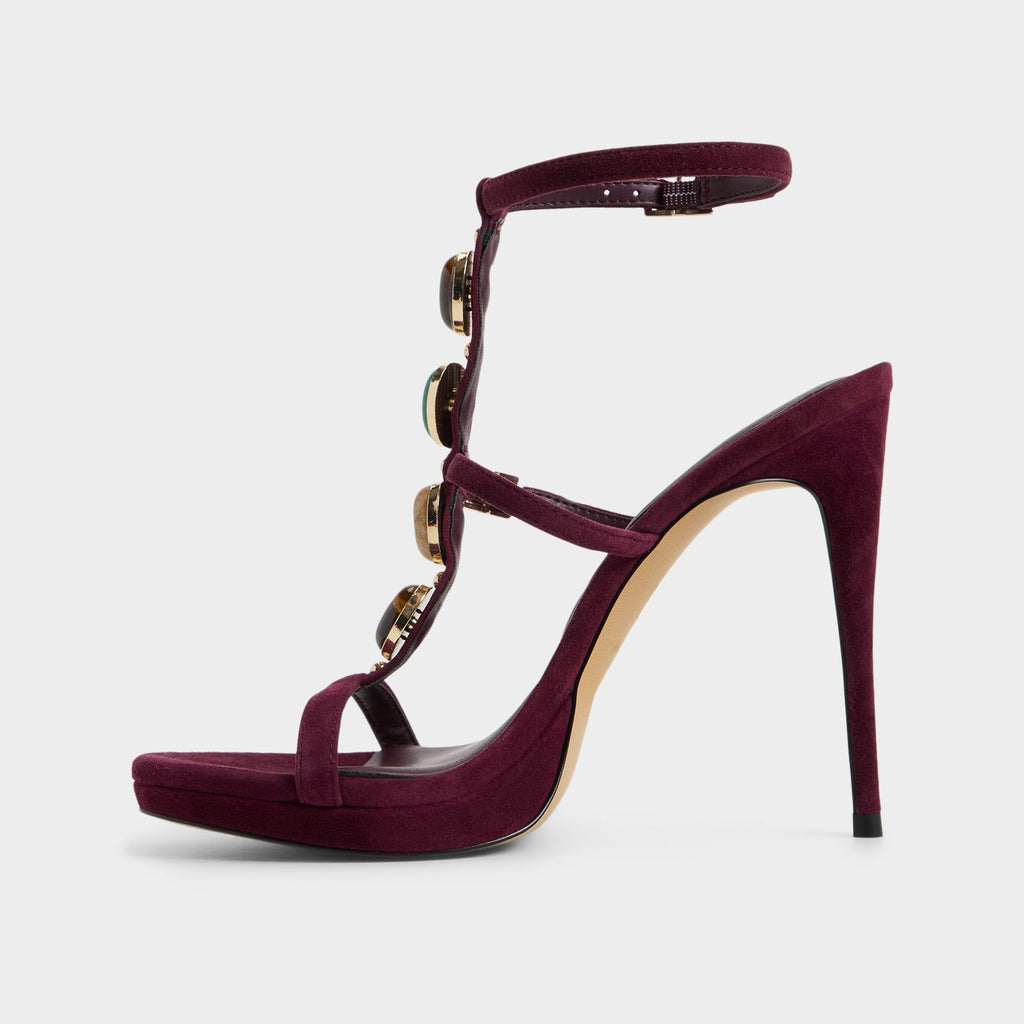 Ladies' Gem-Embellished Suede Platform Heel Sandals