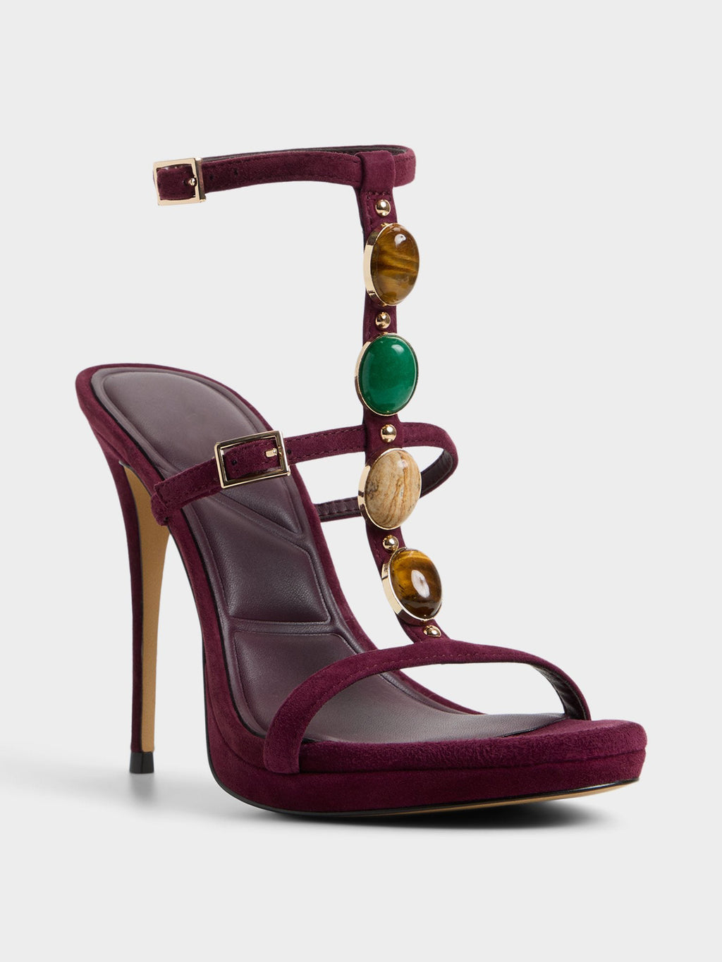 Ladies' Gem-Embellished Suede Platform Heel Sandals
