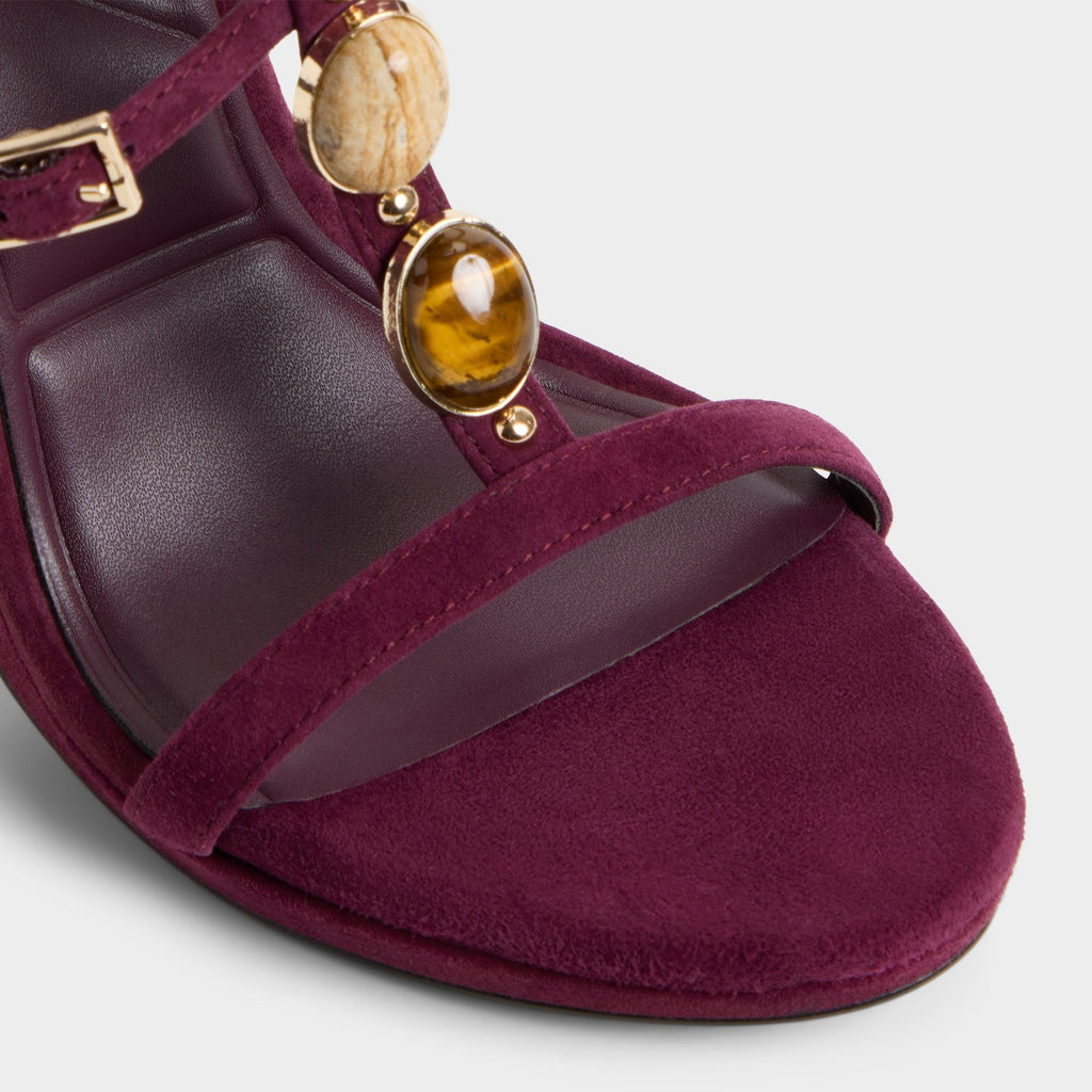 Ladies' Gem-Embellished Suede Platform Heel Sandals