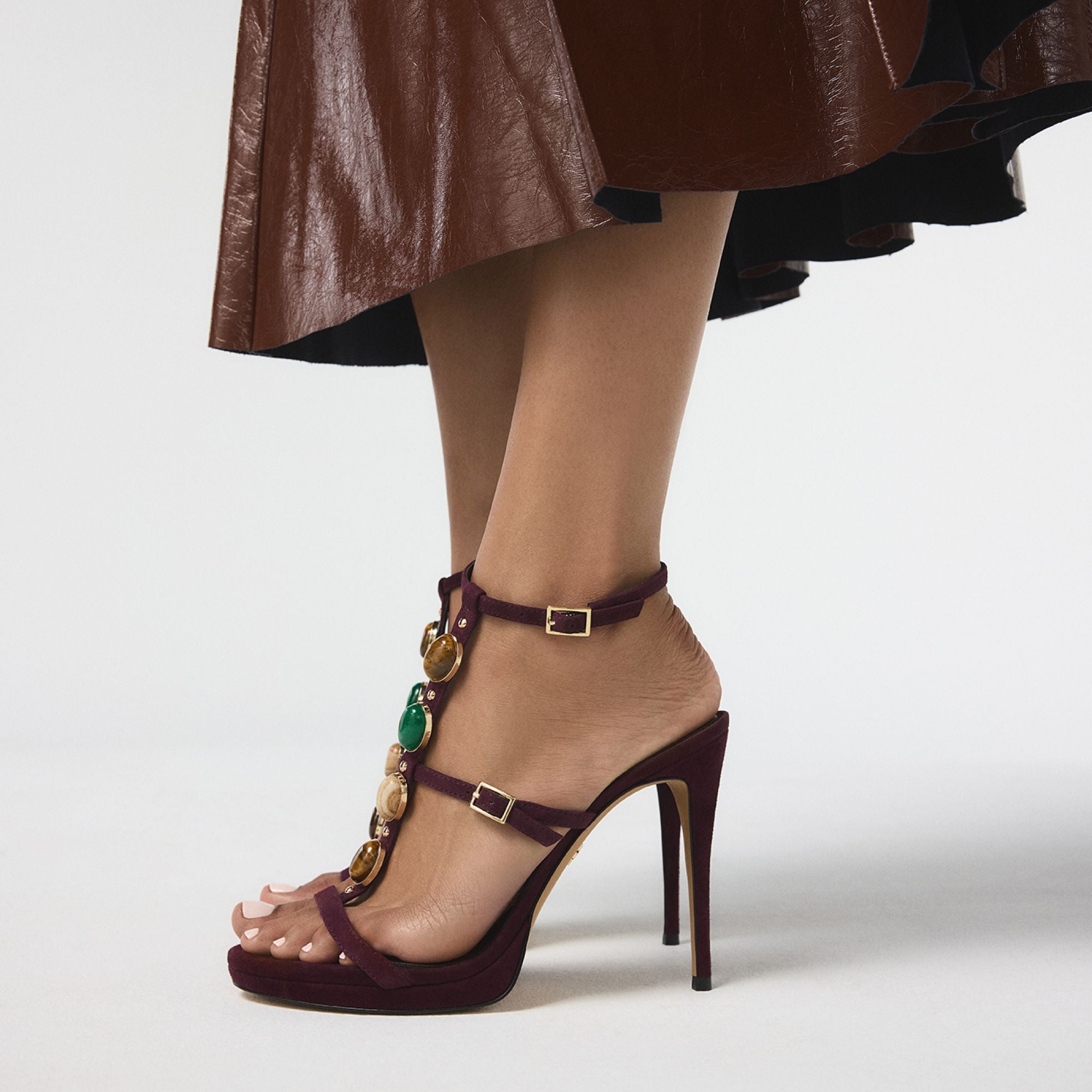 Ladies' Gem-Embellished Suede Platform Heel Sandals
