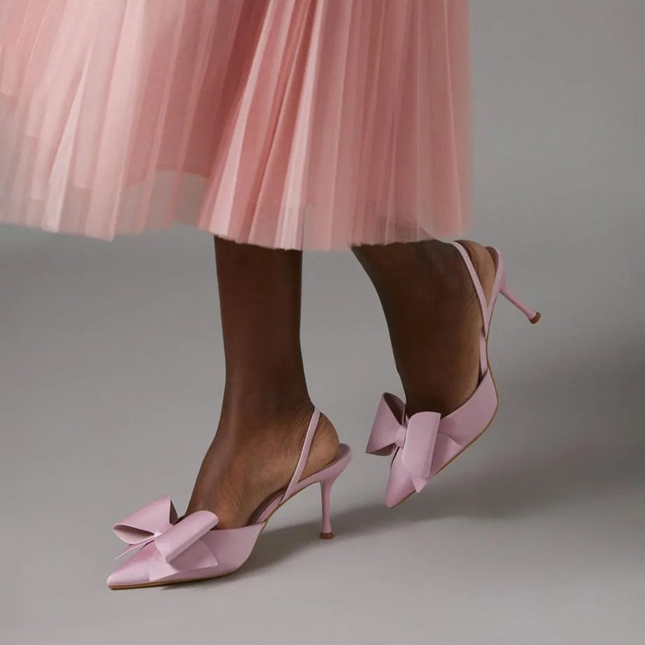 Ladies' Oversized Bow Pointed-Toe Slingback Heels