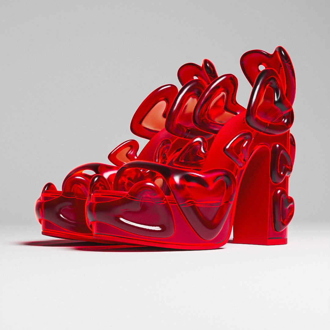 Ladies' Bold 3D Heart Design Open-Toe Heeled Sandals