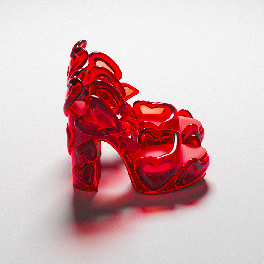 Ladies' Bold 3D Heart Design Open-Toe Heeled Sandals