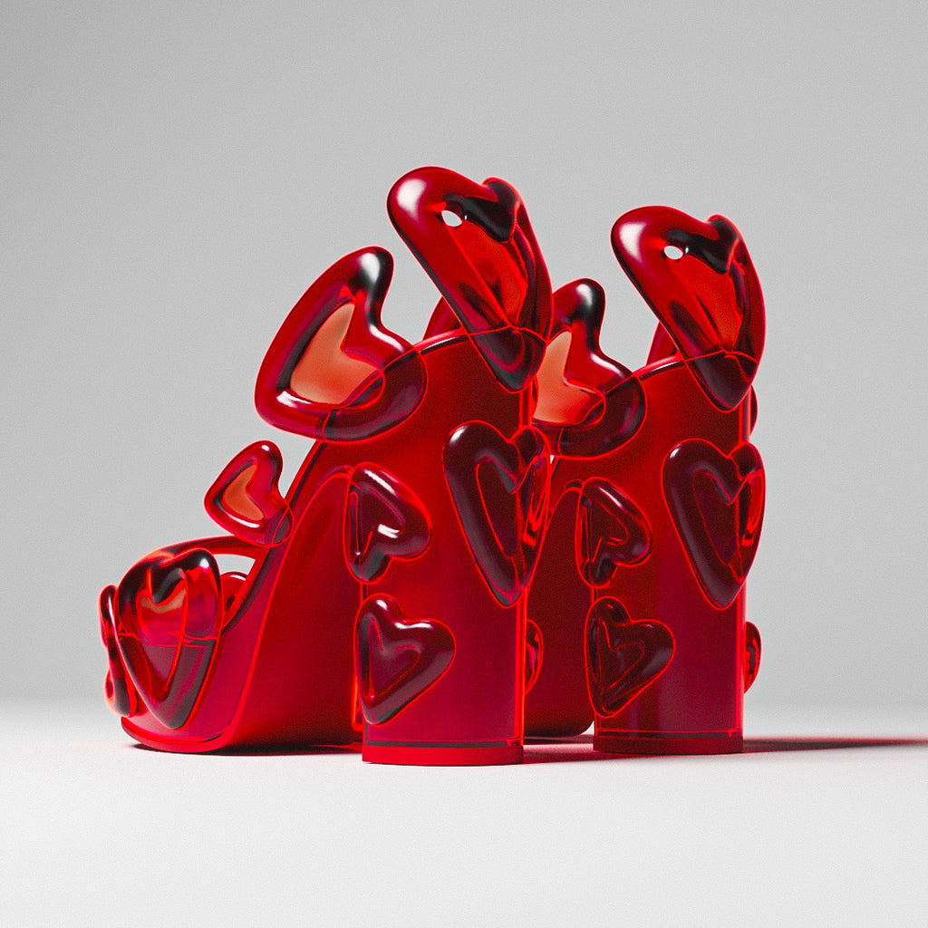 Ladies' Bold 3D Heart Design Open-Toe Heeled Sandals